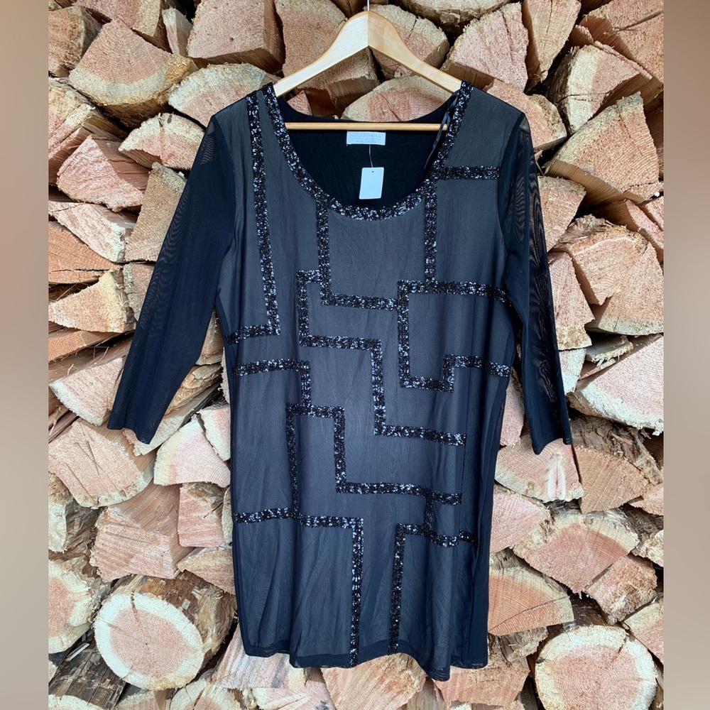 Sequinned Long Sleeve Formal Dress Women Small Black Colebrooke by Windsmoor‎